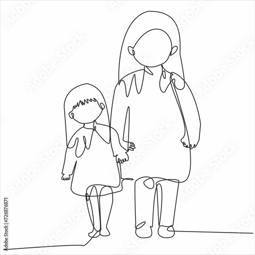 Happy mother's day card. Draw one continuous line. Woman holding her baby. Vector illustration © amai line art