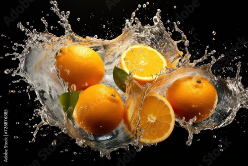 Water Splashing Over Heap of Fresh Oranges Isolated 