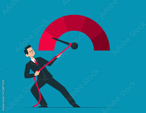 Turning risk meter arrow back with rope. Assessment and control vector concept