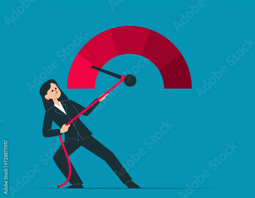 Turning risk meter arrow back with rope. Assessment and control vector concept