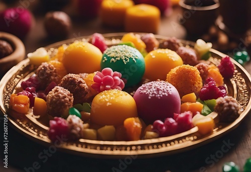 Indian Colorful sweets plate photo