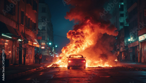street of burnt up city. Apocalyptic view of city © 99___Designer