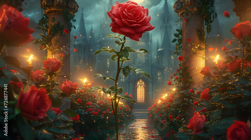Many red rose in Royal Palace With lights, Tall factory photo
