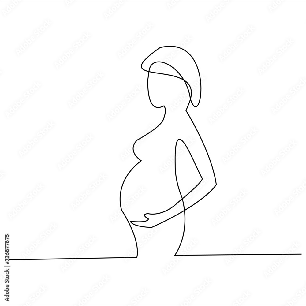 continuous line drawing pregnant woman vector illustration