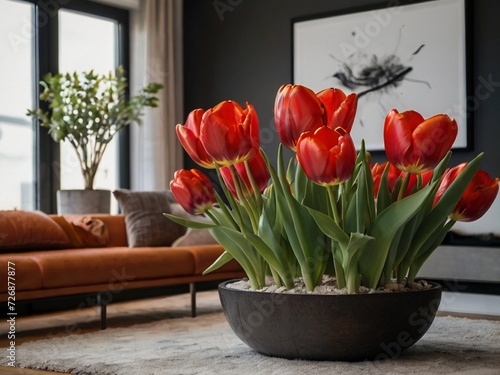 tulips in the room with vase generated by AI tool
