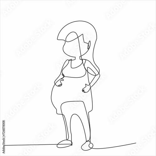 continuous line drawing pregnant woman vector illustration