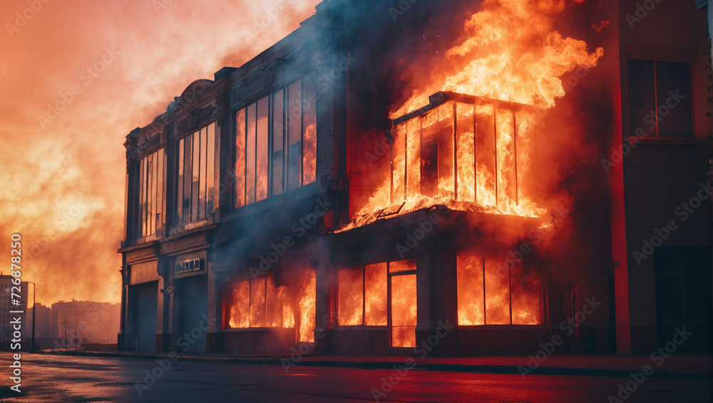 House burning view, building burning House burning view, building burning