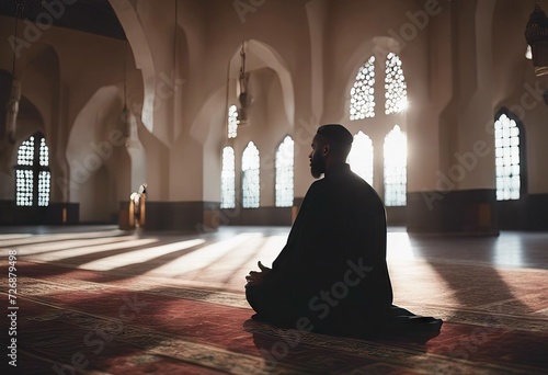 mosque black praying Religious muslim man photo