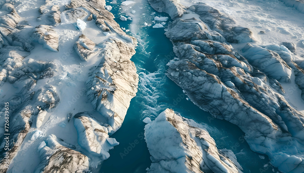 Melting glaciers evidencing global warming.