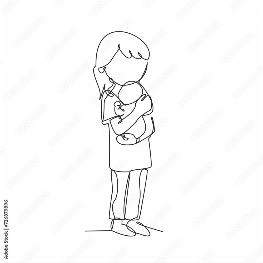 continuous single drawn one line of breastfeeding woman child drawn silhouette image. line art. mother character feeding newborn baby continuous single drawn one line of breastfeeding woman child drawn silhouette image. line art. mother character feeding newborn baby