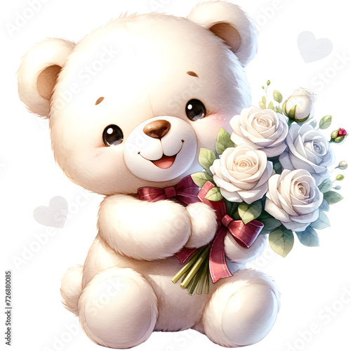 teddy bear with white rose