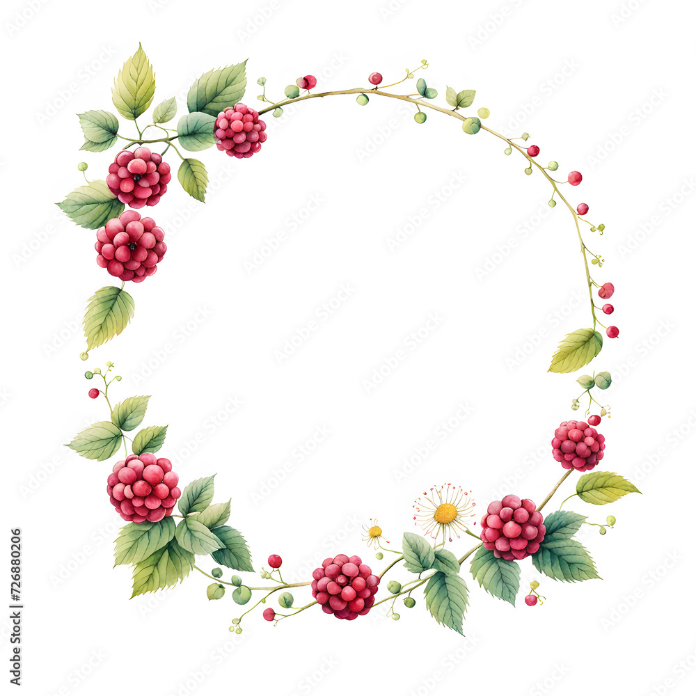 raspberry-floral-frame-minimalist-style-blooms-and-berries-positioned-symmetrically-negative