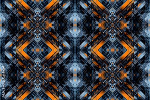 Intricate Blue and Orange Abstract Geometric Design. Seamless Repeatable Background