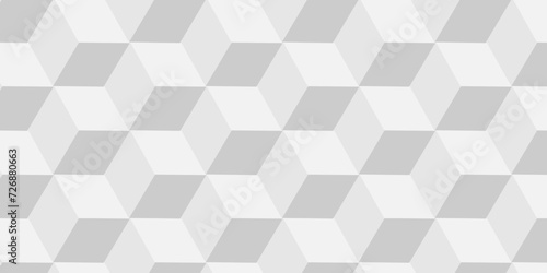 Abstract white and gray seamless pattern cubes geometric tile and mosaic wall or grid backdrop hexagon technology. white and gray geometric block cube structure backdrop grid triangle background. © MdLothfor