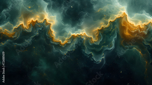 Abstract Painting of Green and Yellow Waves