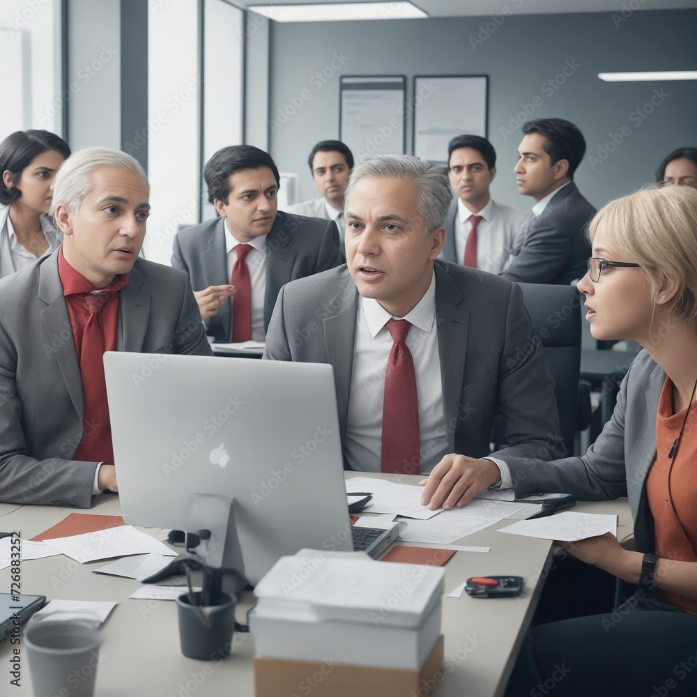 Smiling Business Team in a Productive Meeting at the Office, Collaborating on Laptops for Successful Teamwork,Generative Ai Smiling Business Team in a Productive Meeting at the Office, Collaborating on Laptops for Successful Teamwork,Generative Ai