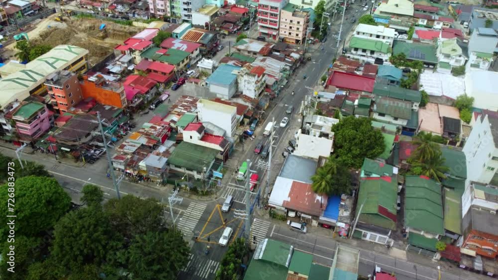 Vehicles transportation in Makati city outskirts, Philippines. Aerial view Vehicles transportation in Makati city outskirts, Philippines. Aerial view