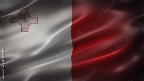 The Flag of Malta, full frame, front view, elegant silky texture waving in the wind, movielike feel and look, realistic 4K CG animation seamless loop-able. photo