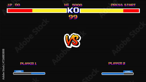 Versus Screen retro game on glitch background of analog tv	