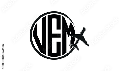 VEM three initial letter circle tour & travel agency logo design vector template. hajj Umrah agency, abstract, wordmark, business, monogram, minimalist, brand, company, flat, tourism agency, tourist
