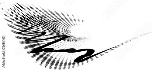 Halftone polka dot swirl frame crossed out with scribble. For logos, trademarks, emblems. Vector.
