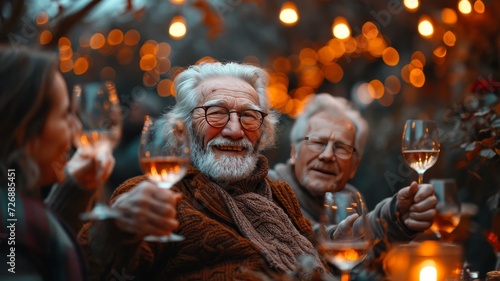 elderly people celebrating their birthday, with glasses of champagne
