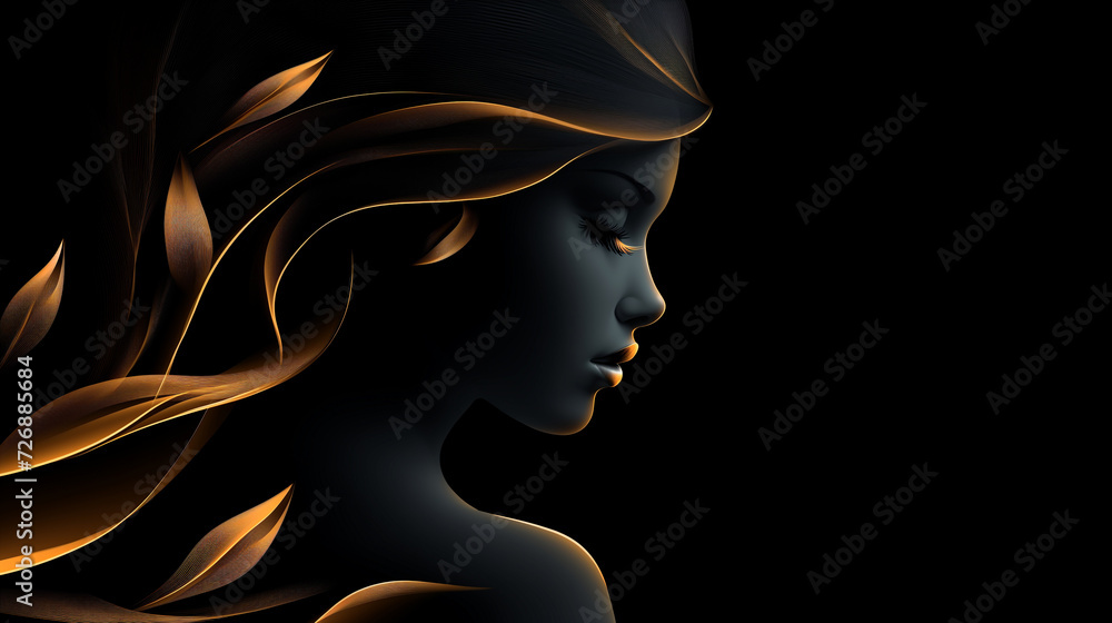 Abstract beauty girl on black background. with copy space.