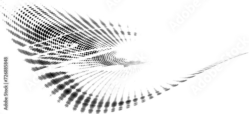 Radial halftone dotted border, abraded with a stroke of the pen. Vector.