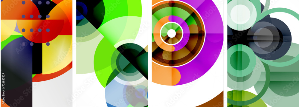 World of geometric elegance with abstract circle poster set. Circles intertwine in a symphony of shapes and colors, offering a contemporary visual feast for your design World of geometric elegance with abstract circle poster set. Circles intertwine in a symphony of shapes and colors, offering a contemporary visual feast for your design