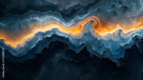 Painting of a Wave With Orange and Blue Colors