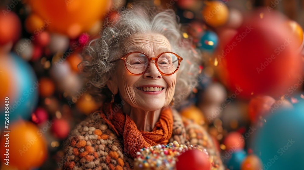 elderly woman celebrating her birthday, happy with her family elderly woman celebrating her birthday, happy with her family