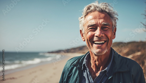 Laughing attractive mature senior man
