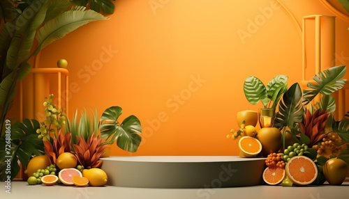 beauty show stage podium stand fashion luxury texture background mixed fruit banner mockup fruit wall wallpaper sale art cosmetics photo