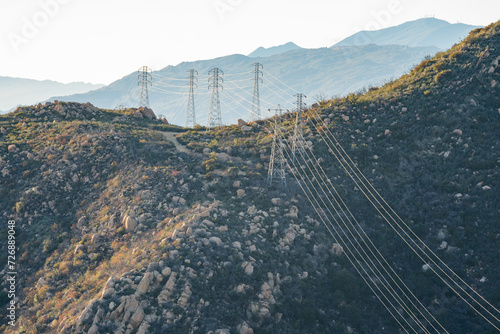 Powerlines, Mountains, Valleys, Santa Barbara, Southern California, Transmission Lines,