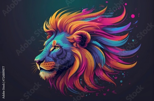 A minimalistic neon line logo of a lion, surrounded by vibrant smoke effects © The Theo