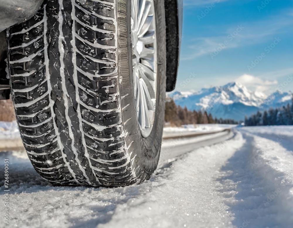 Winter tires on a snowy road