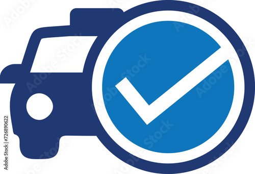 Automobile with check mark icon vector, black and white car shape with tick pictogram isolated symbol clipart