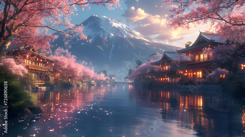 Beautiful_japanese_village_town_in_the_morning._buddhist 1 Generative AI
 photo