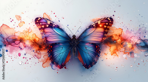  Abstract flying butterfly with blue orange photo