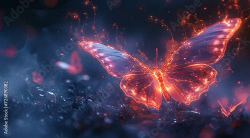 A glowing butterfly on fire in the style of energy photo