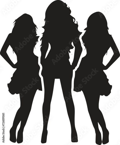 Three diverse multiethnic women together. African, Latin and Caucasian girls stand side by side. Sisterhood and females friendship.