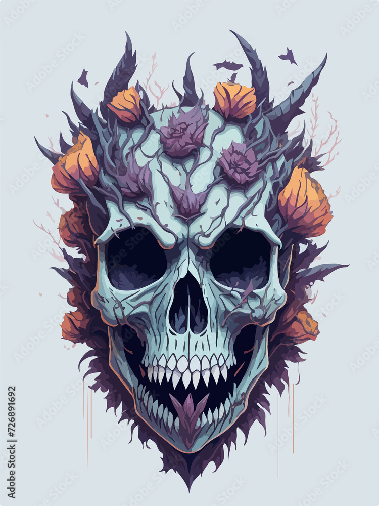 Make a statement with this t-shirt design featuring an ancient warlock skull with bone and flower splashes, and enhanced by decorative elements. Make a statement with this t-shirt design featuring an ancient warlock skull with bone and flower splashes, and enhanced by decorative elements.