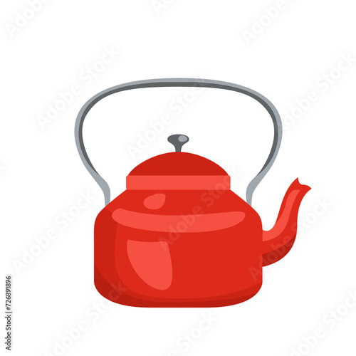 Red teapot icon. Vector illustration of kettle isolated on white background. Kitchen utensils in cartoon flat style.