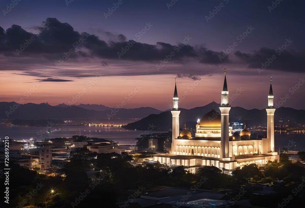 Mosque scene city Malaysia Night Kota Kinabalu Borneo Sabah