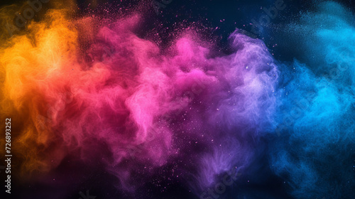 Colored powder explosion. Rainbow colors dust background. Multicolored powder splash background.