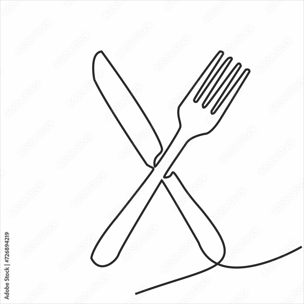Continuous one line image. restaurant logos. Black and white vector illustration. Continuous one line image. restaurant logos. Black and white vector illustration.