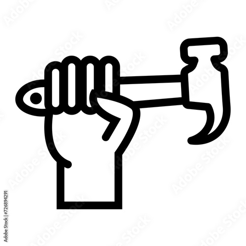 construction icon. A handyman or carpenter hand in a fist holding a hammer