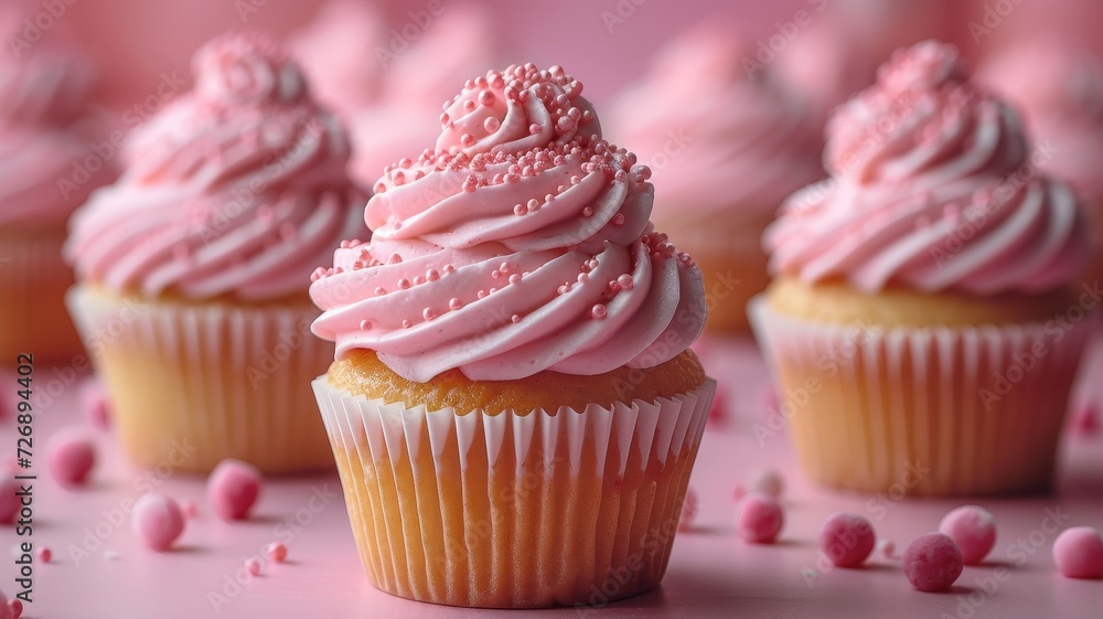 cupcakes, arranged on pink background
