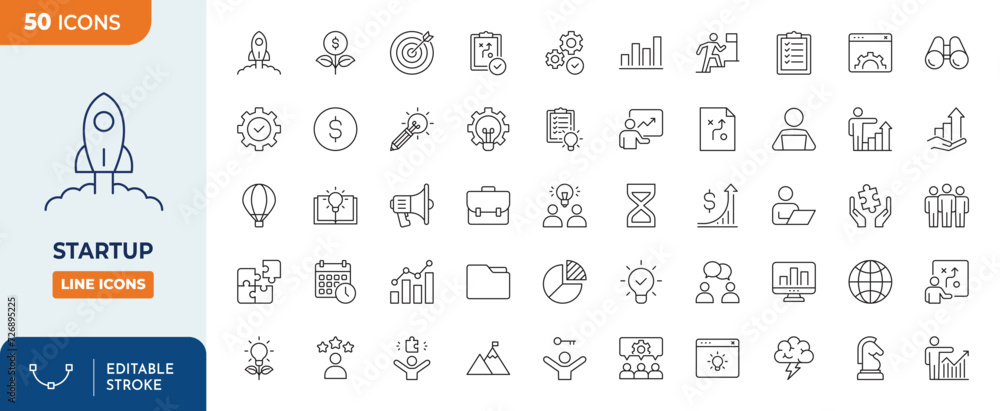 Startup line editable icon set. Editable stroke. Vector illustration Startup line editable icon set. Editable stroke. Vector illustration