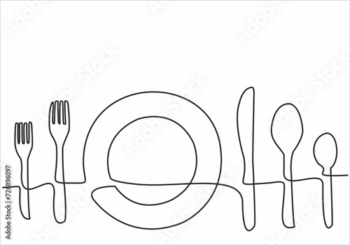 Continuous one line image. restaurant logos. Black and white vector illustration.